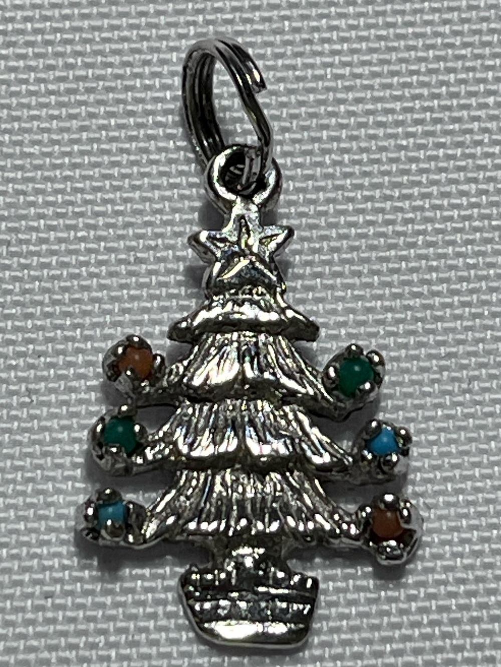 Sterling Silver Christmas Tree Charm Pendant with Multicolor Accent Stones